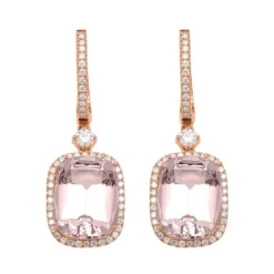 Pendientes de oro rosa con diamantes 0.47 quilates y morganitas 8.46 quilates