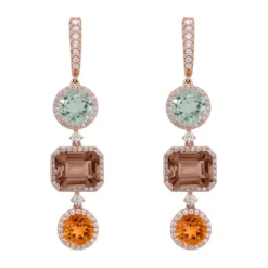 Pendientes de oro rosa, diamantes 1.30 quilates y piedras de colores