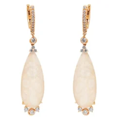 Pendientes de oro rosa, ópalos, diamantes 0,79 quilates