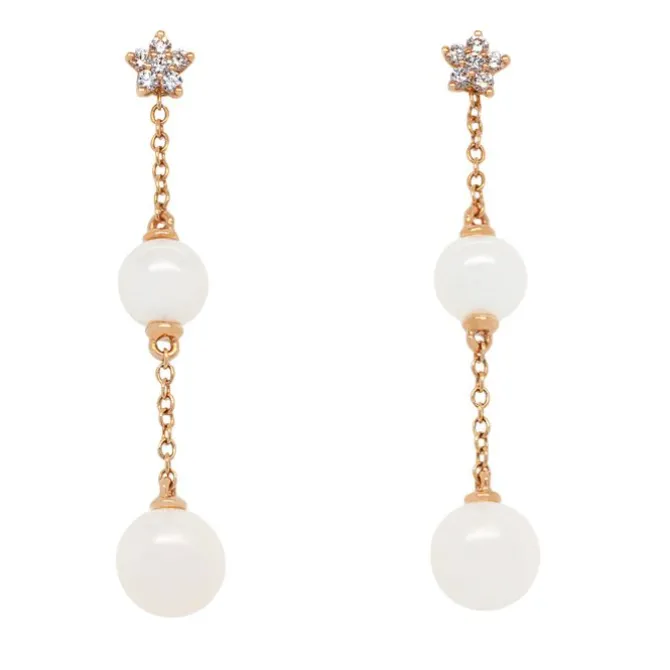 Pendientes de oro rosa, perlas, y diamantes 0.15 quilates