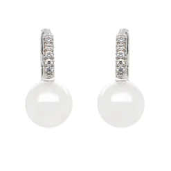 Pendientes de perlas Australianas, oro blanco y diamantes 0,16 quilates