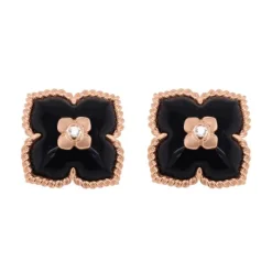 Pendientes flor con diamante 0.02 quilates y ónix 3.00 quilates