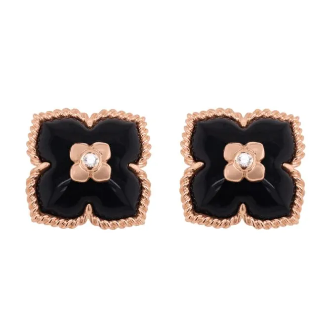 Pendientes flor con diamante 0.02 quilates y ónix 3.00 quilates