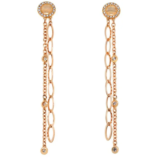 Pendientes largos de oro rosa y diamantes