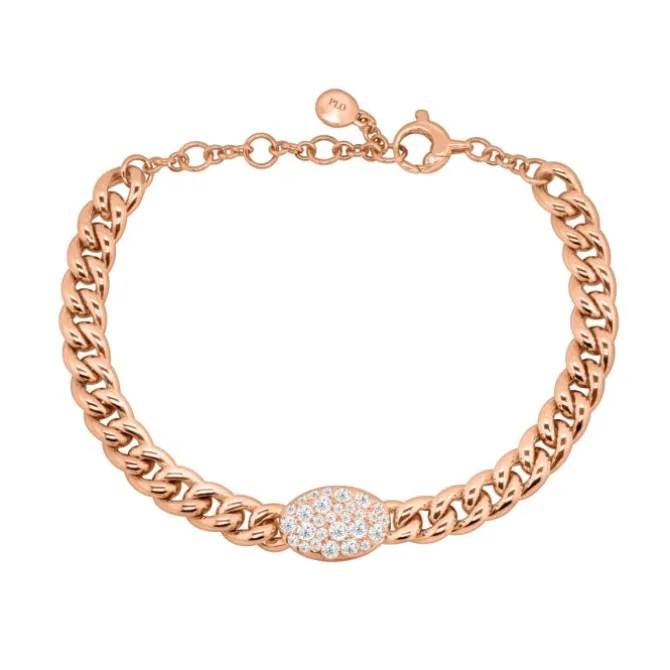 Pulsera barbada de oro rosa con diamantes talla brillante 0,70 quilates