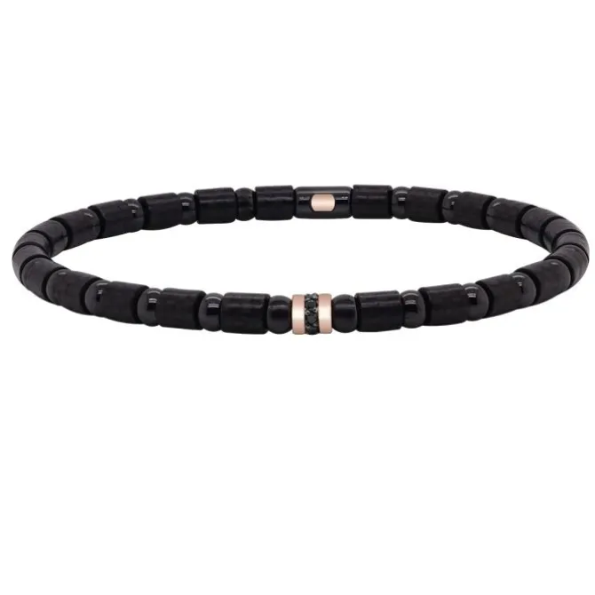 Pulsera de carbono y oro rosa con diamantes negros 0,08 quilates