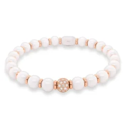 Pulsera de cerámica blanca, oro rosa y diamantes 0.56 quilates