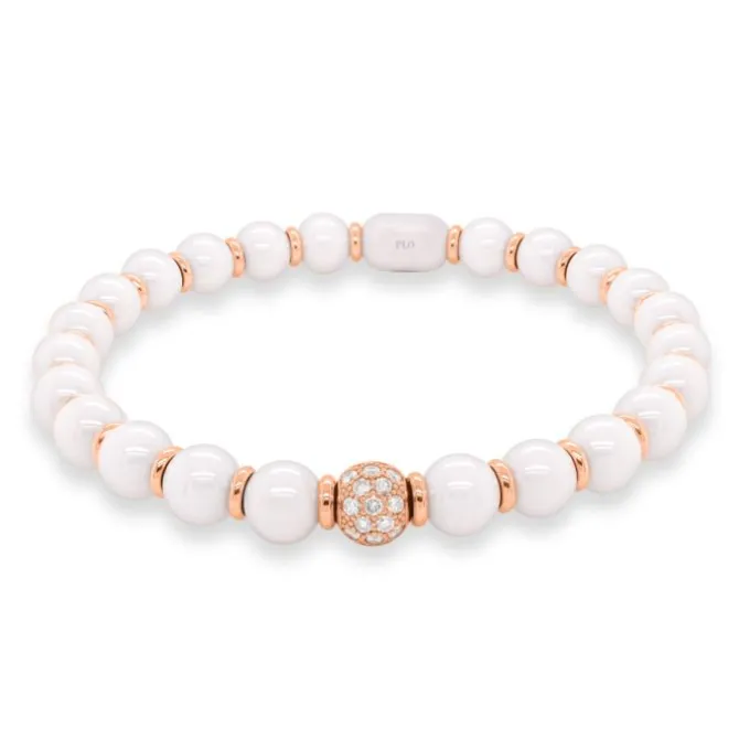 Pulsera de cerámica blanca, oro rosa y diamantes 0.56 quilates