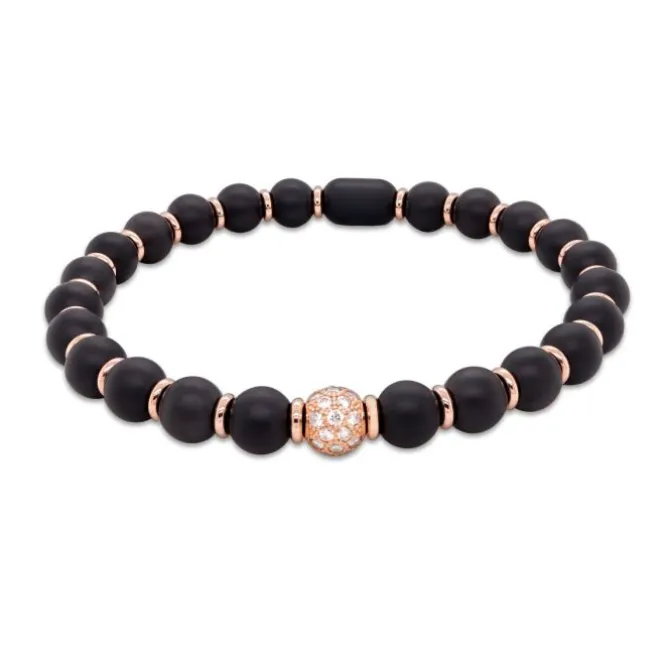 Pulsera de cerámica negra, oro rosa y diamantes 0.56 quilates