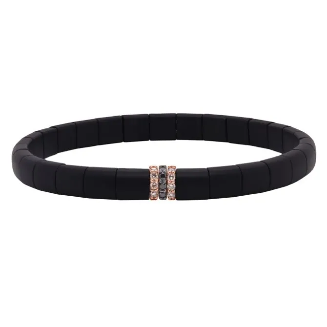 Pulsera de cerámica negra, oro rosa, diamantes brown 0.14 quilates y diamantes negros 0.07