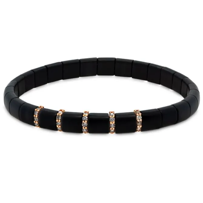 Pulsera de cerámica negra, oro rosa y diamantes brown