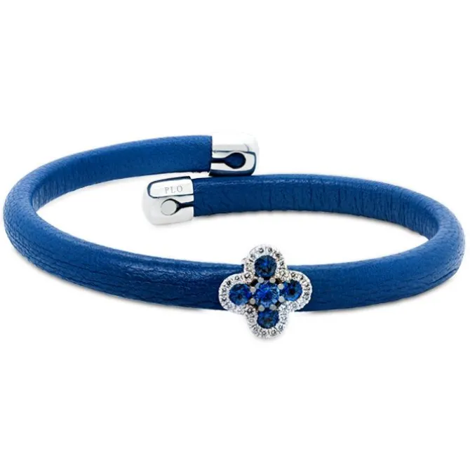 Pulsera de cuero con oro blanco, zafiros y diamantes
