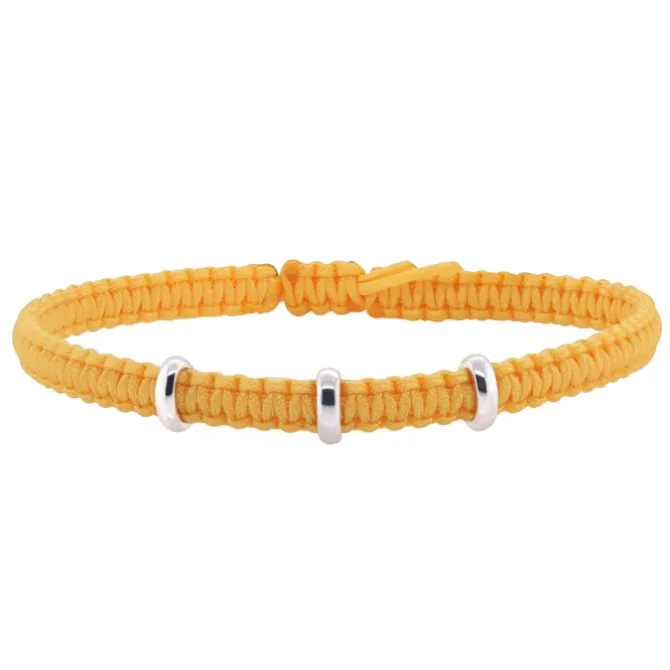 Pulsera de macramé amarilla con oro blanco