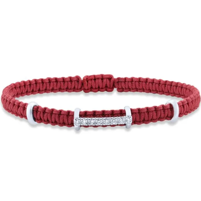 Pulsera de macramé con oro blanco y diamantes 0.13 quilates
