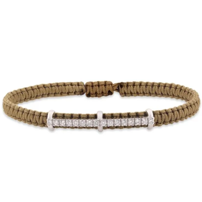Pulsera de macramé con oro blanco y diamantes 0.25 quilates