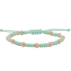 Pulsera de oro rosa y macramé verde menta