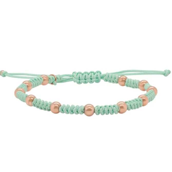 Pulsera de oro rosa y macramé verde menta