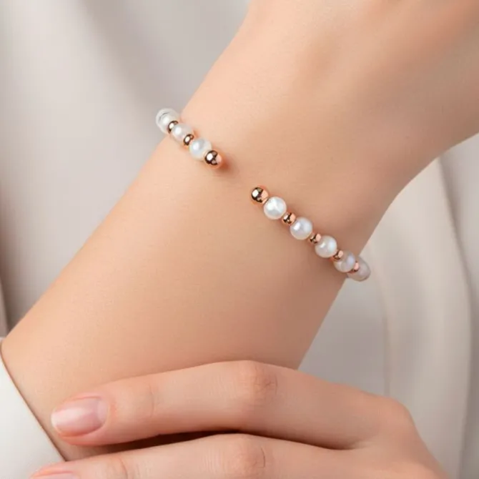 Pulsera de oro rosa y nácar