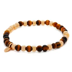 Pulsera elástica ojo de tigre y oro rosa