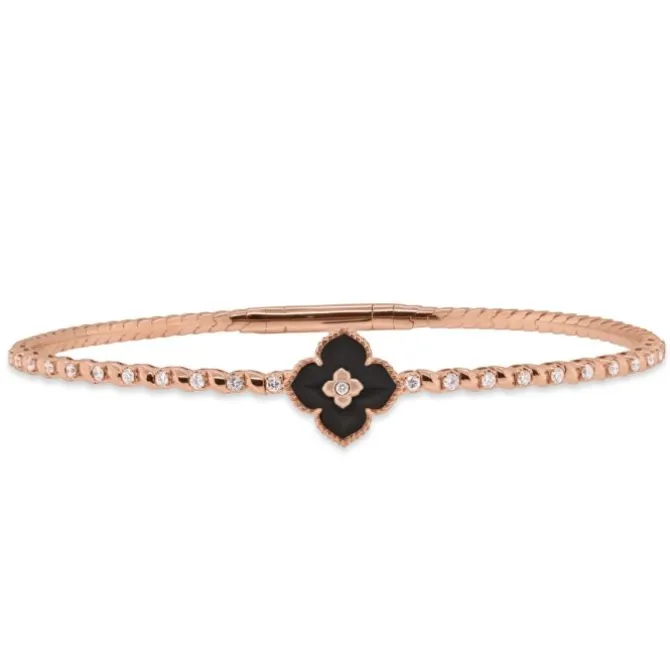 Pulsera flor de oro rosa con ónix y diamante 0.33 quilates