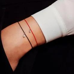 Pulsera La Brune & La Blonde BB cordón negro, oro rosa y brillante 0.10 quilates