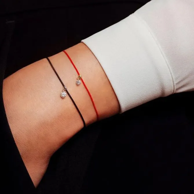 Pulsera La Brune & La Blonde BB cordón negro, oro rosa y brillante 0.10 quilates