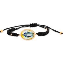 Pulsera Macramé con Virgen milagrosa, oro rosa y diamante 0,01 quilates