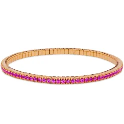 Pulsera riviere elástica de oro rosa y zafiros rosas