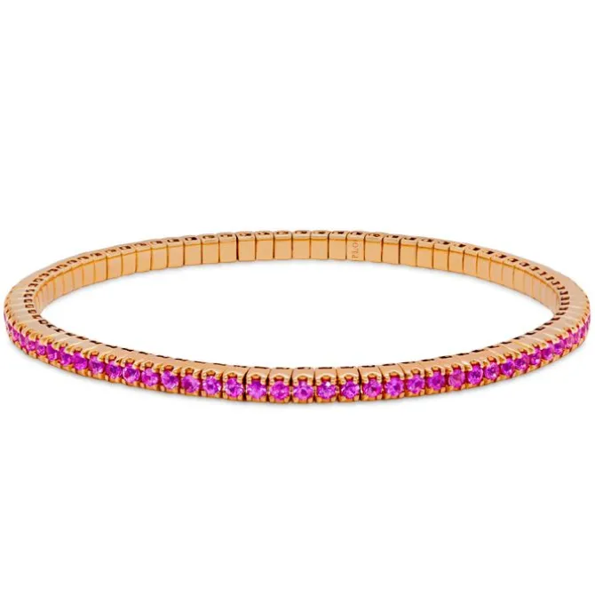 Pulsera riviere elástica de oro rosa y zafiros rosas