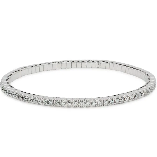 Pulsera riviere elástica de oro blanco y diamantes 1.80 quilates