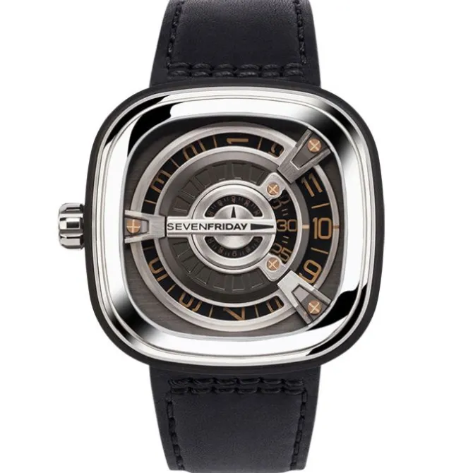 SevenFriday M Series Automatico M1/03 Esfera Plateada Cuero Negro 47mm