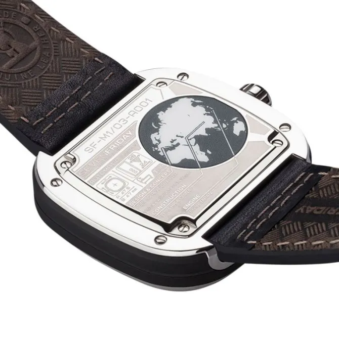 SevenFriday M Series Automatico M1/03 Esfera Plateada Cuero Negro 47mm