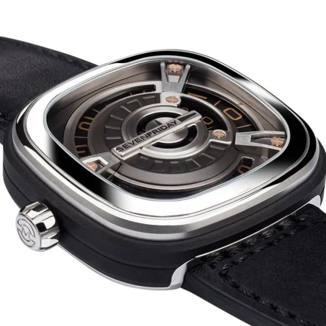 SevenFriday M Series Automatico M1/03 Esfera Plateada Cuero Negro 47mm
